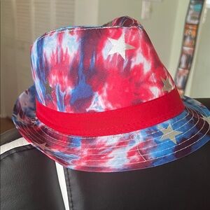 # 0855+ 4th Of July.Red and Blue Tie-Dye Bucket Hat with Stars